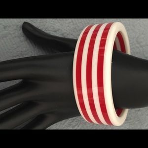 Red and White Stripes Wide Vintage Bangle